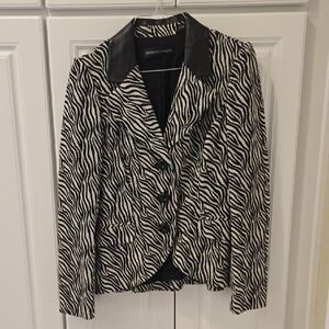 Dana Buchman Black and White Zebra-Print Blazer with Leather Collar